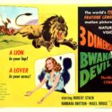 Image of a movie poster for the movie 'Bwana Devil' with a lion and a woman.