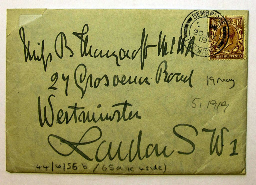 Letter from John Thornycroft to Blanche Thornycroft on which Blanches name has been appended with MINA