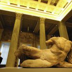 Colour photograph of the Elgin marble statue of the torso of a naked man