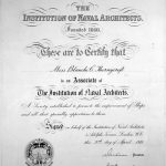 A certificate declaring that Blanche Thornycroft is an associate of the Institution of Naval Architects