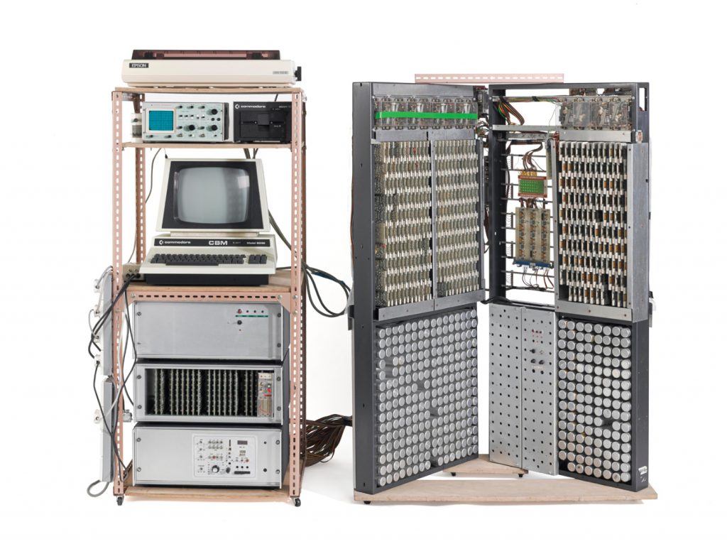 Colour photograph of an analogue storm surge modelling machine