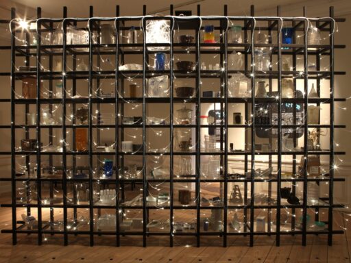 Colour photograph of an led lit display case for medical hardware