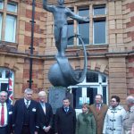 Colour photograph of the unveiling of the Yuri Gagarin statue at Greenwich London