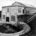 Black and white photograph of a test tank facility at Bembridge