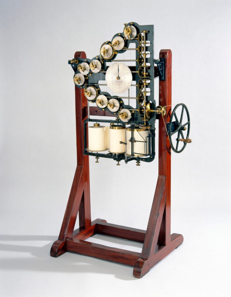 Colour photograph of a tide predicting machine from 1876