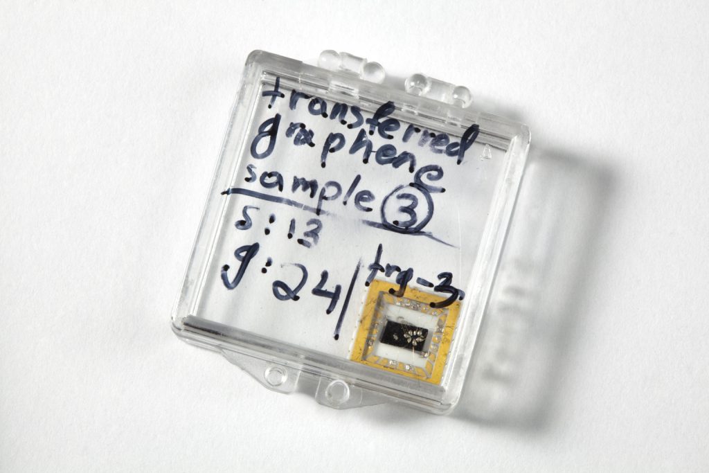 Sample of monolayer graphene with silver epoxy from 2005