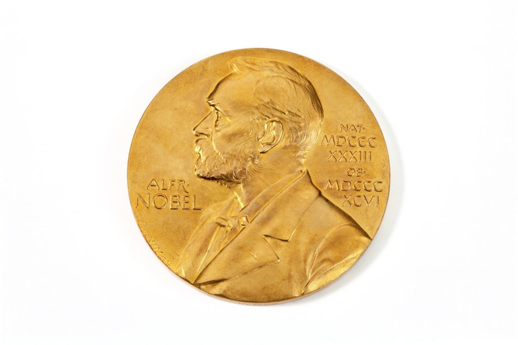 Colour photograph of a nobel prize medal replica