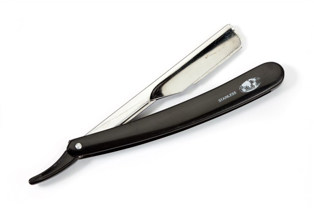 Colour photograph of a cut throat razor belonging to Kostya Novoselov