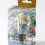 Colour photograph of a graphene lightbulb in box