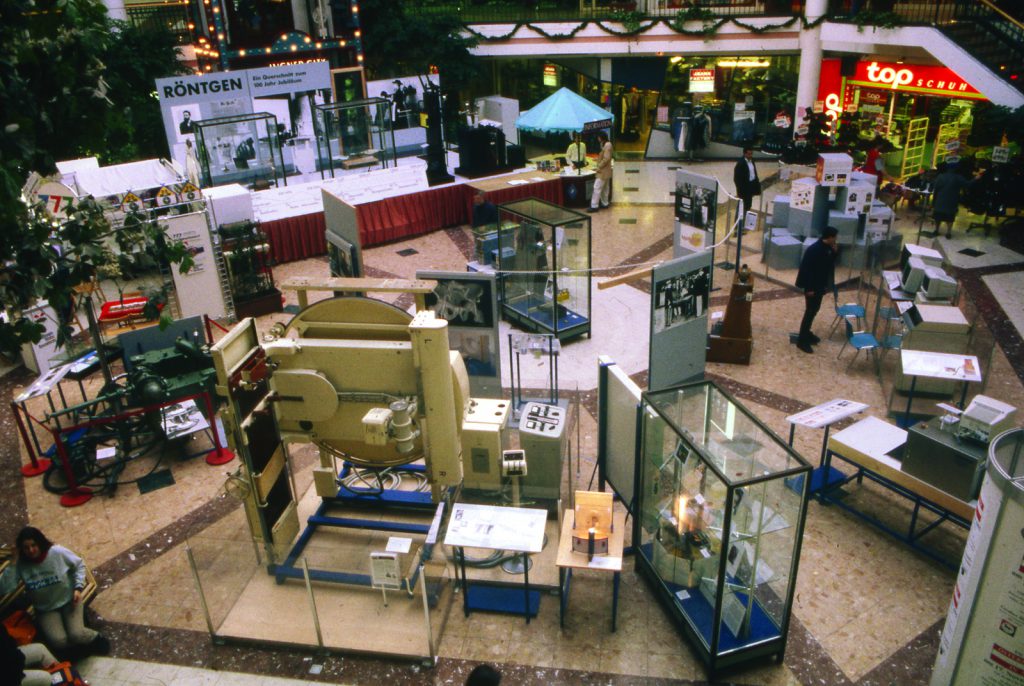 Colour photograph of an x ray exhibition inside a shopping centre