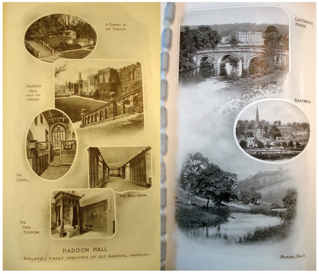 Black and white photographs of different areas in and around Haddon Hall and Chatsworth House