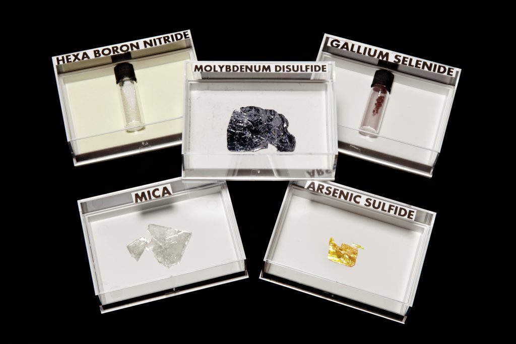 Colour photograph of a set of 2D mineral samples made by Manchester Nanomaterials Limited