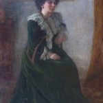 Pastel portrait of Hertha Ayrton seated before the artist