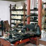 Colour photograph of a view of the interior of the replica of James Watts workshop