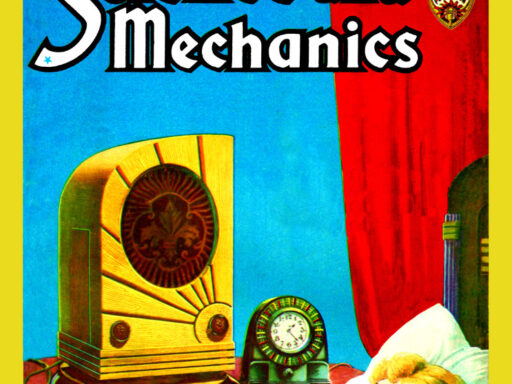 Painted illustration of a sleeping woman next to an audio device with the caption the Hypnotone puts you to sleep