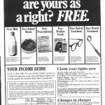 1971 Poster produced by the Labour Government informing of items that are free to the public on the NHS