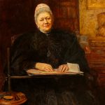 Oil painting portrait of Phoebe Lankester seated in her home