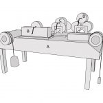 Sketch of friction experiment models from designs by Da Vinci