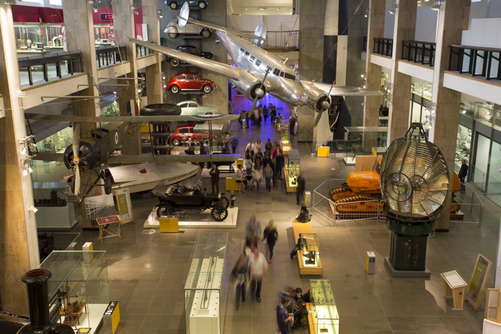 Colour photograph of an elevated view of the Making the Modern World gallery in the Science Museum London