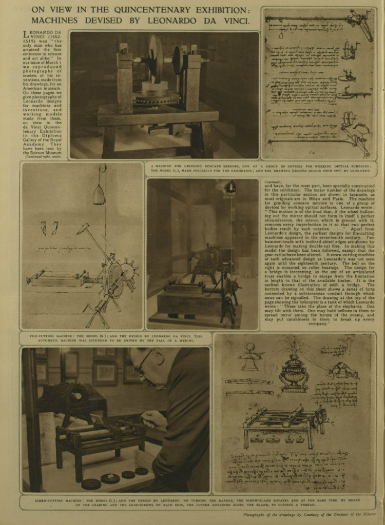 A page from the Illustrated London News from 1952 showing a number of photographs of models in the exhibition with accompanying text