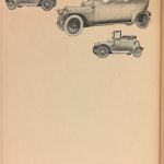 Page from a scrap book showing paper cuttings of different types of early 20th century automobiles