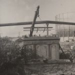 Black and white photograph of a town hall type station gas meter in its original location