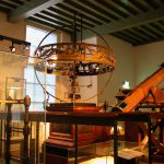 Colour photograph of a heliocentric planetarium from the Leiden onbservatory in storage at a museum