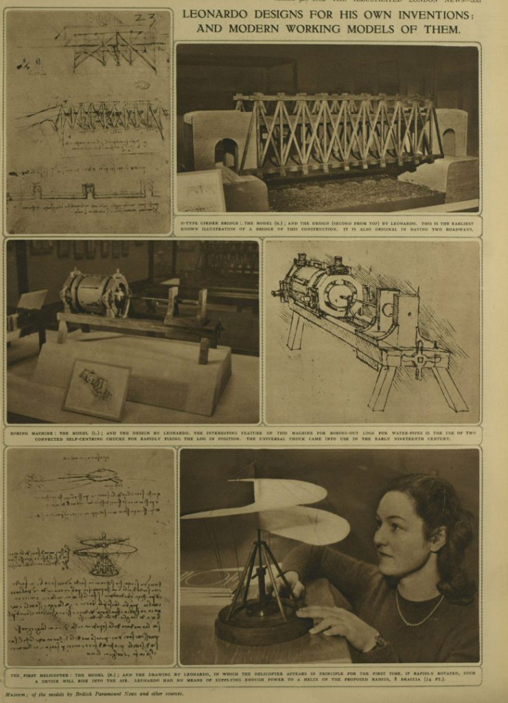 A page from the Illustrated London News from 1952 showing a number of photographs of models in the exhibition with accompanying text