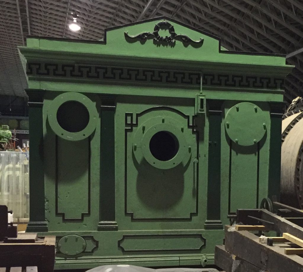 Colour photograph of a town hall type station gas meter in the museum collections