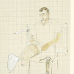 Sketch in watercolour of a double leg amputee with prosthetics