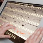 Close up of the Oramics Machine app screen showing strips of acetate and drawn lines as they appear on the machine itself