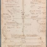 Ink sketch of a wooden pillar and various attachments for mechanical experiments