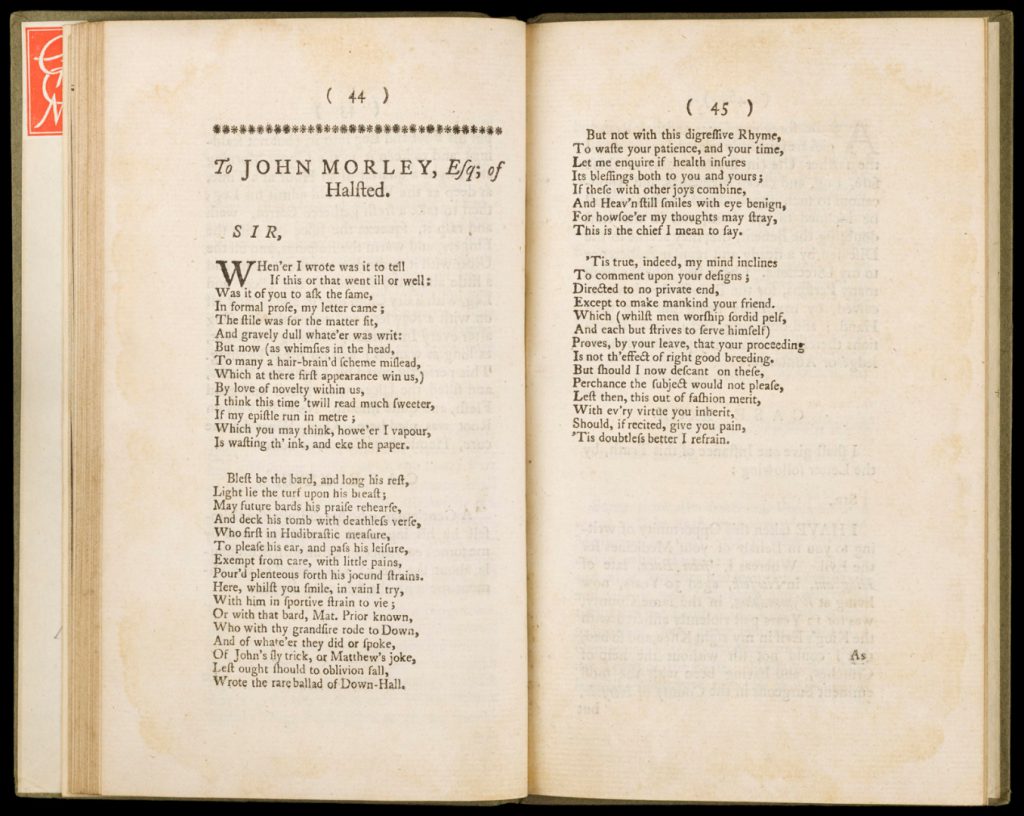 Colour photograph of a poem written to John Morley appearing in a book