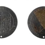 Colour photograph of the front and reverse sides of a coin amulet