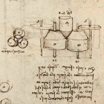 Colour photograph of a page of Leonardo da Vincis Codex Arundel sketch book