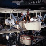 Colour photograph of a Vickers Vimy aircraft in the Science Museum Flight Gallery