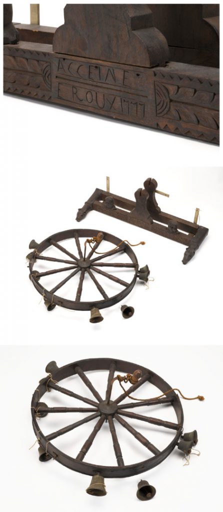 Colour photograph of a wooden wheel of fortune