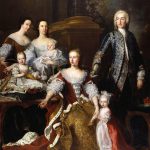 An oil painting of Augusta, Princess of Wales with members of her family and household