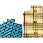 Colour photograph of two individual chart cards from a 1950s three dimensional chart showing electricity demand over time