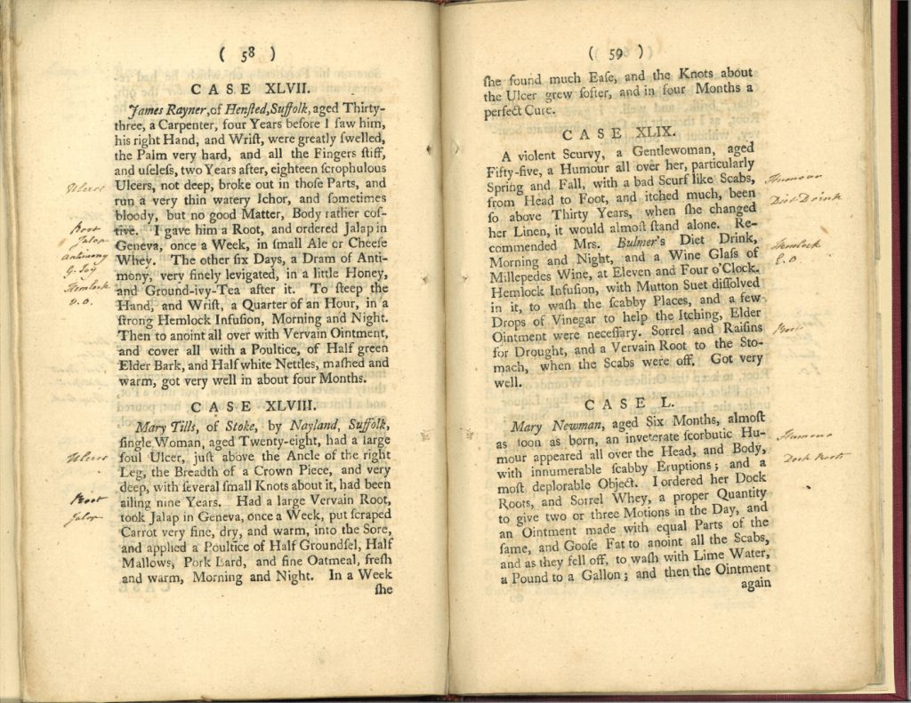 Double page spread from a book showing annotations