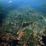 Ariel photograph of a large area of several kilometres showing the ring of the Proton Synchrotron
