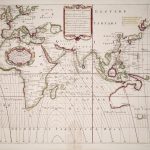 World sea chart from 1702 showing the Africa Asia and Europe and lines of equal magnetic variation
