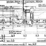 Pen and ink technical drawing of a train engine design