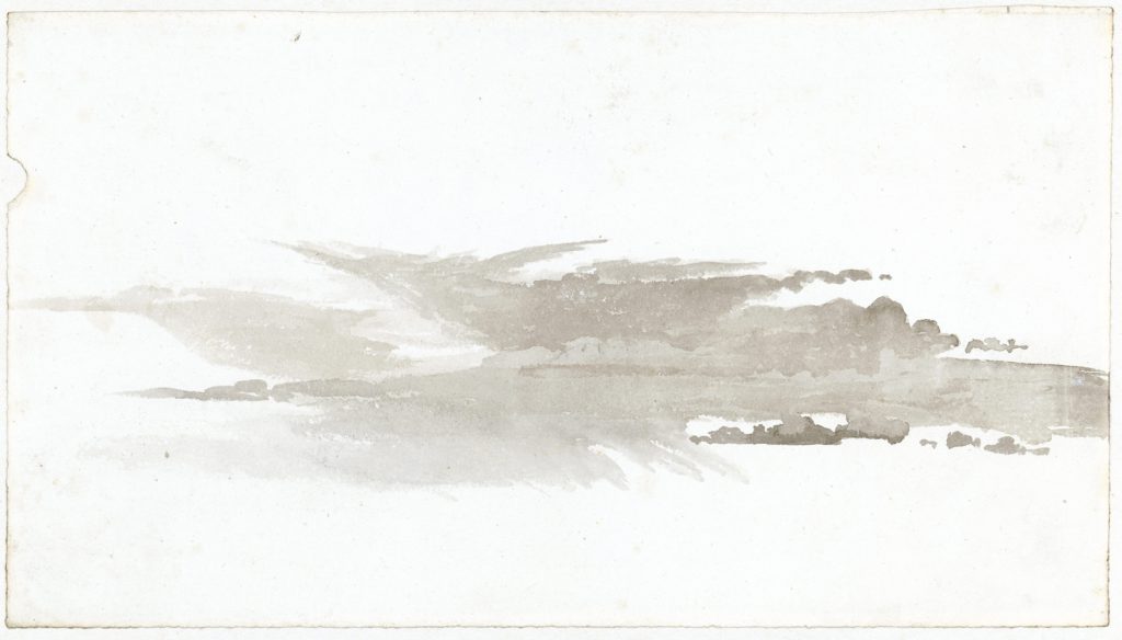 Grey and blue watercolour painting of a cloud formation