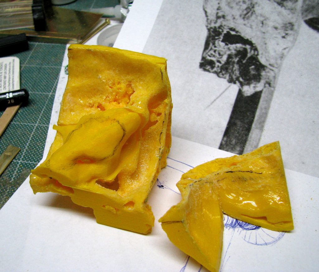 Colour photograph of a 3D printed section of the human ear