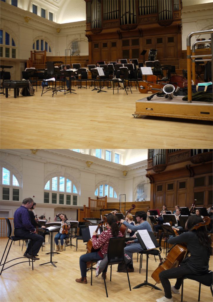 Colour photograph of the RCM orchestra rehearsing at the RCM
