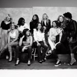 Black and white photograph of eleven successful female engineers on a photoshoot