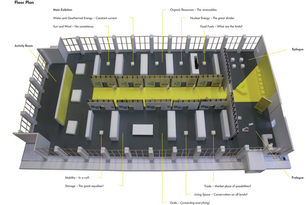 Computer generated top down view of an exhibition space