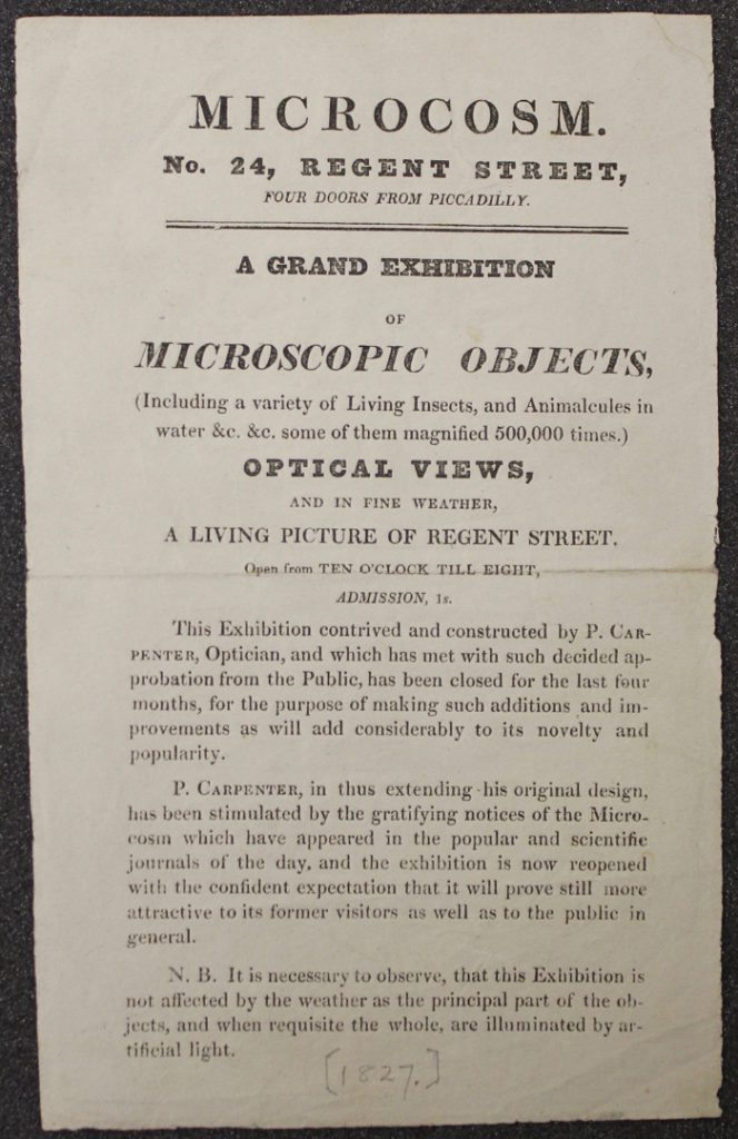 A handbill for Philip Carpenters Microcosm