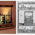 One colour photograph of Abb? Nollets cobustion pump from the late 1700s and one early engraved design of a similar combustion pump